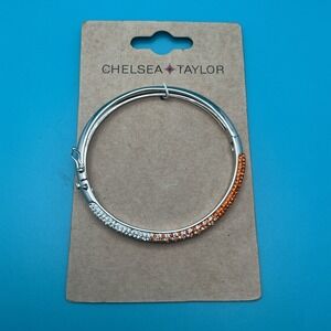 Chelsea Taylor Crystal 6MM SilverTone/Orange Bangle Bracelet- NEW